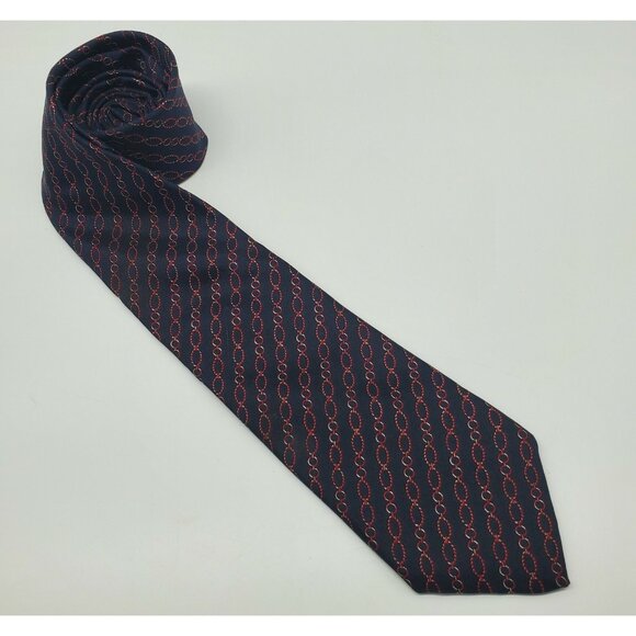 GUY LAROCHE Tie Printed Silk Tie Blue Red Vintage Classic - Picture 1 of 5